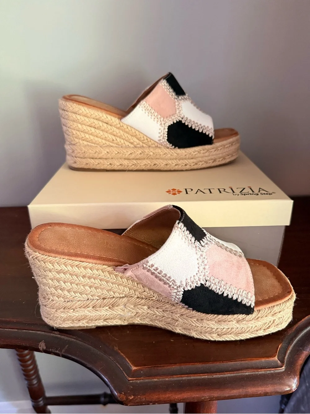 Patrizia Evolet blush multi. 8 1/2. Patchwork blush white black. Worn once